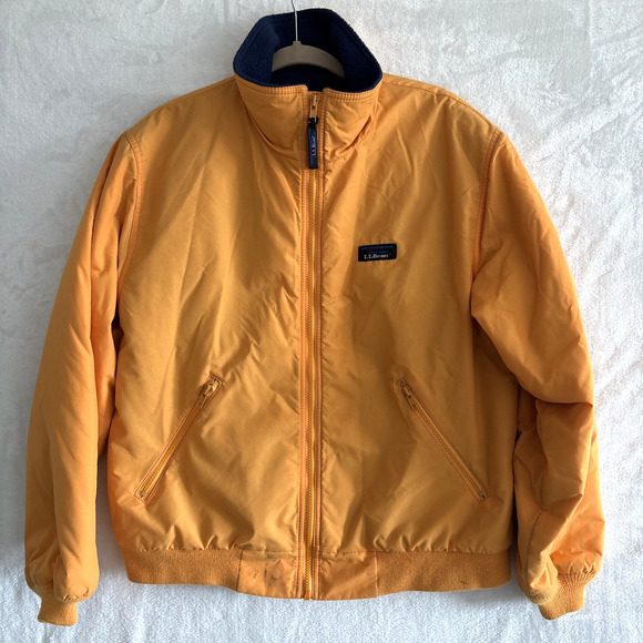 Vintage L.L. Bean Fleece Lined Warm Up Jacket Mens Medium Yellow Made in USA 90s - Picture 1 of 15